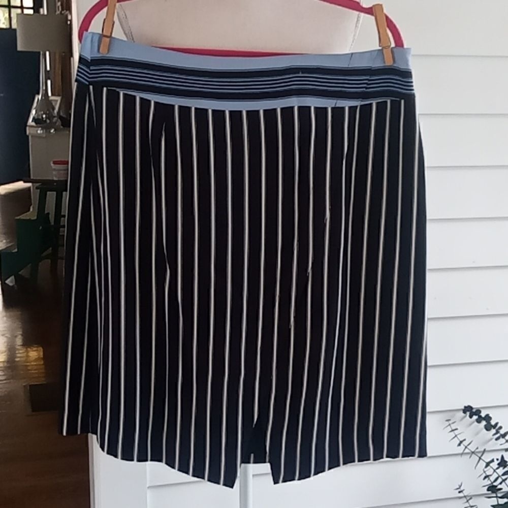LOFT Lined Black andโ Blue Stripe Midi Skirt Size 14